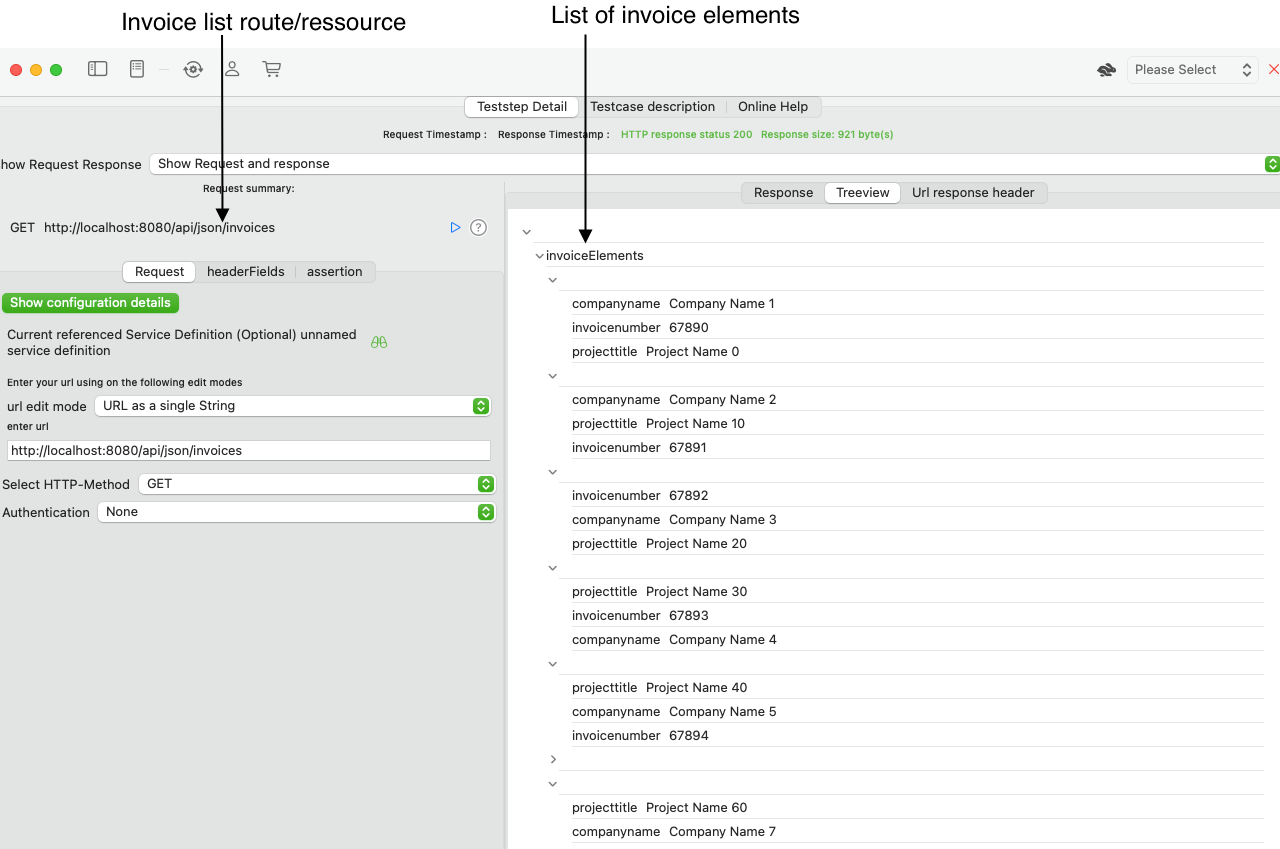 Screenshot with HTTP Request and JSOn-Response in a visual tree view