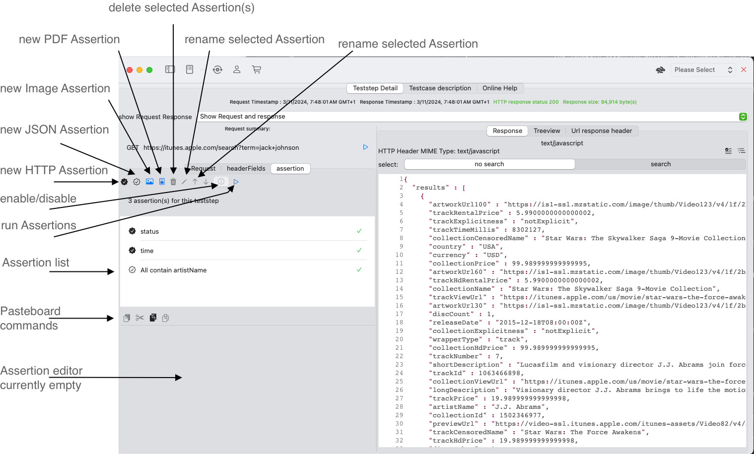 HTTP teststep assertion list