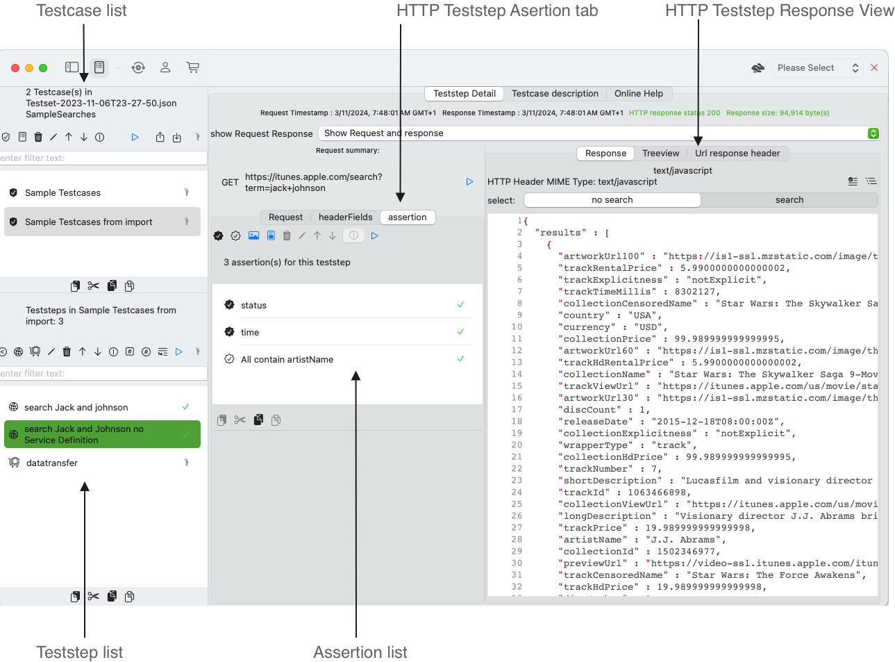 Screenshot HTTP Teststep Assertion View