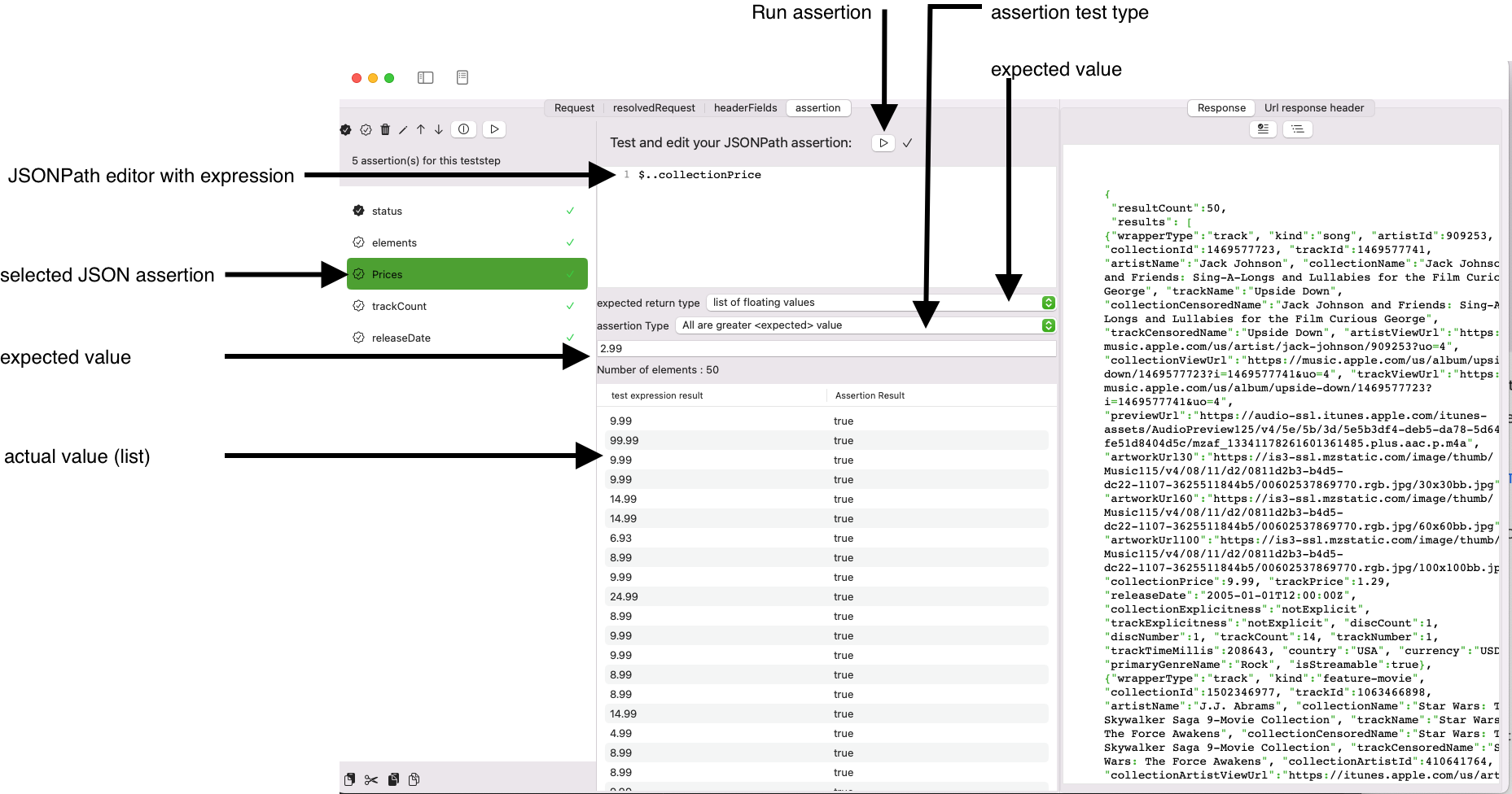 JSON(Path) Assertion editor