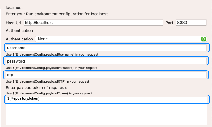 screenshot Run Environment Authentication Config