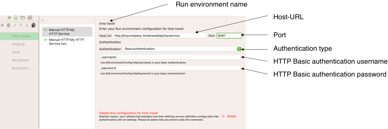 screenshot Run Environment Service Definition