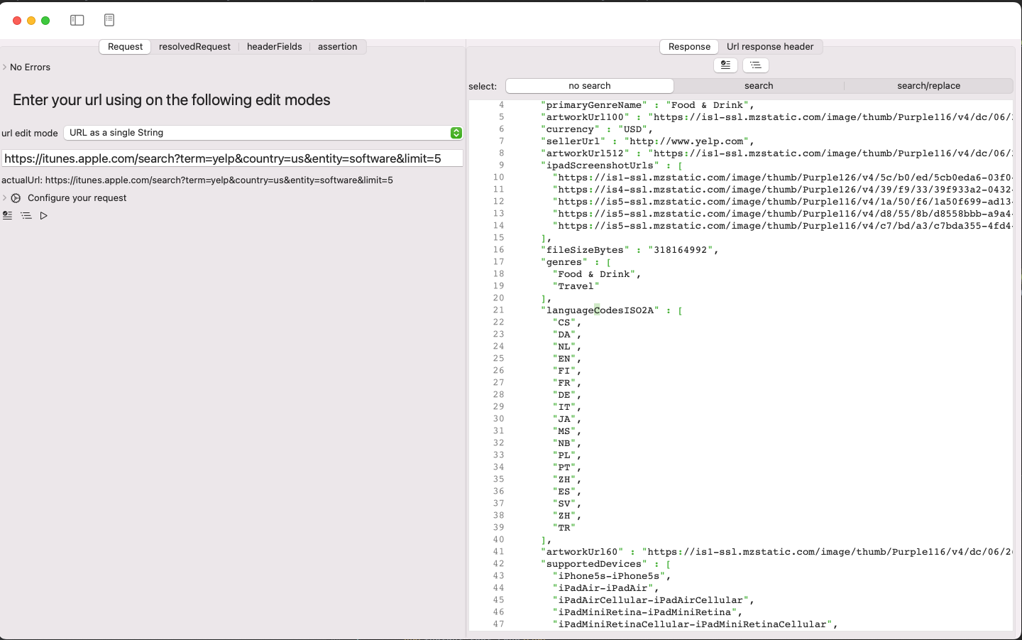 JSON Response screenshot