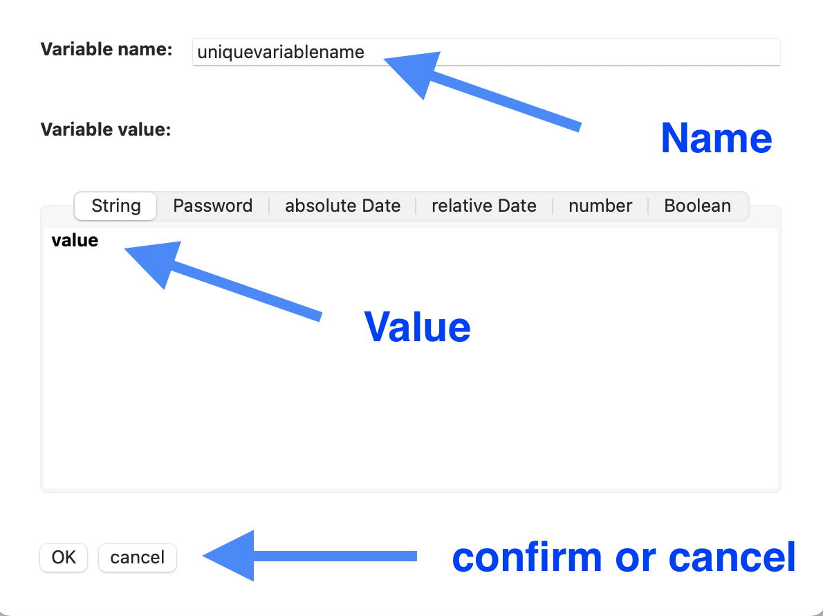 Variables editor string value