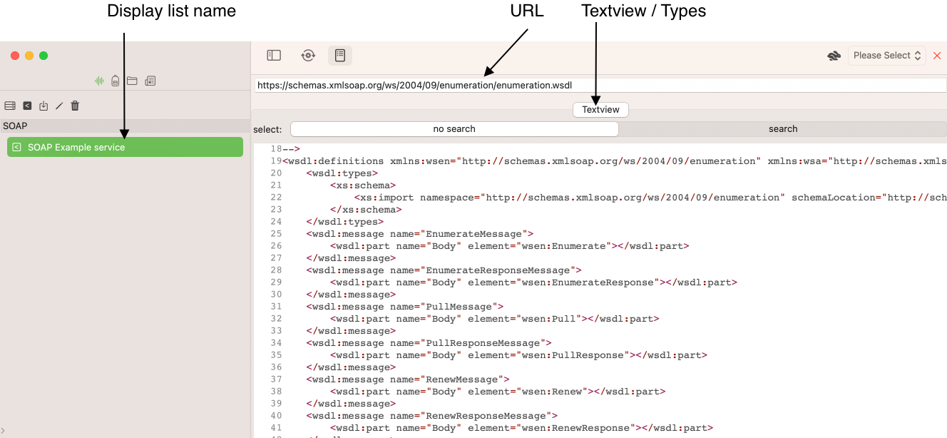 screenshot view service definition with WSDL Service definition selection