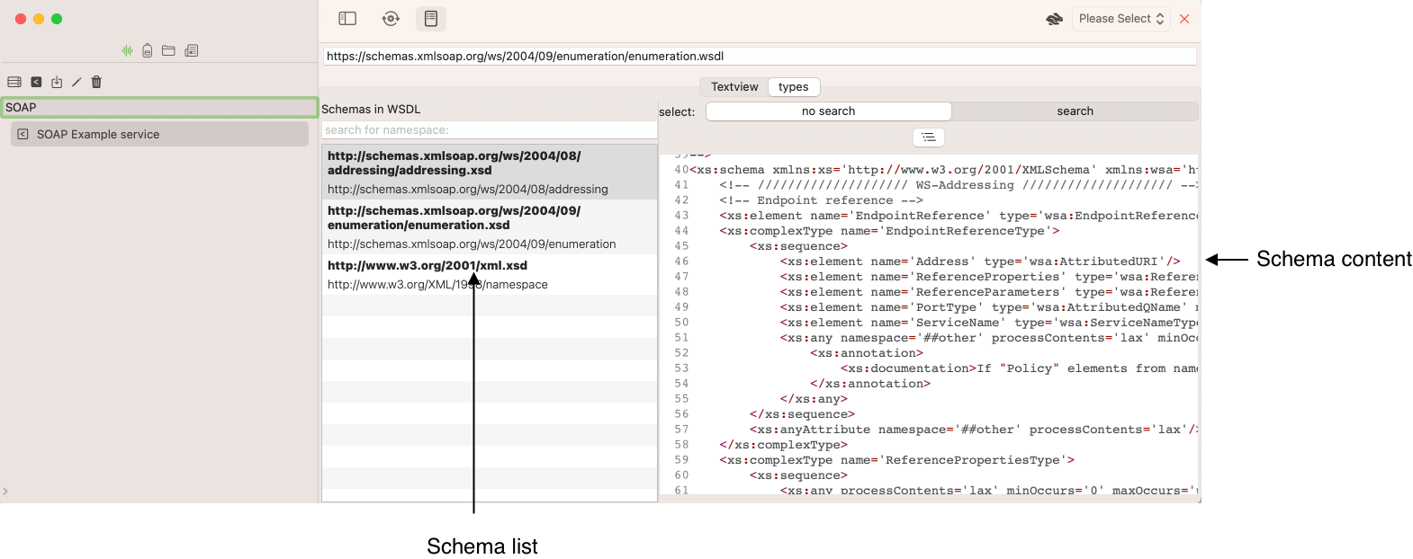 screenshot view service definition with WSDL Service definition selection