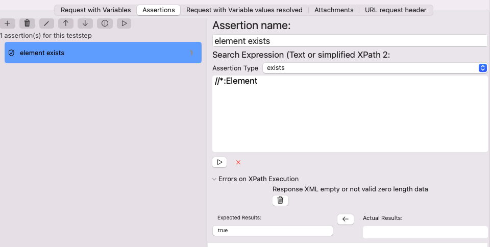 Assertion editor screenshot with error