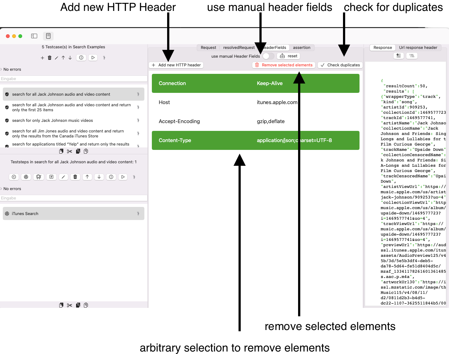 HTTP Teststep header fields configuration